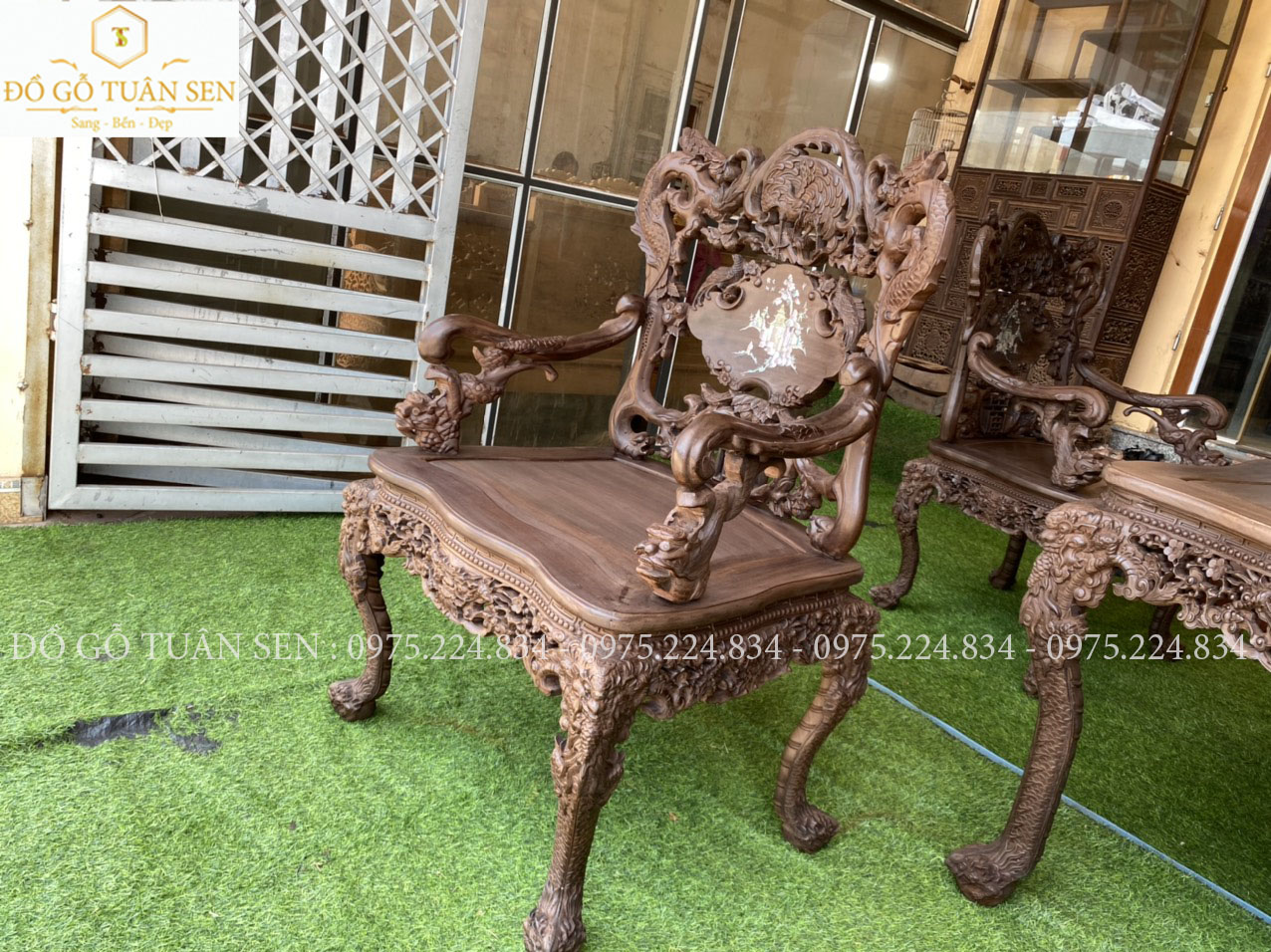 Hình ảnh bộ bàn ghế khánh rồng gỗ gụ 7 món